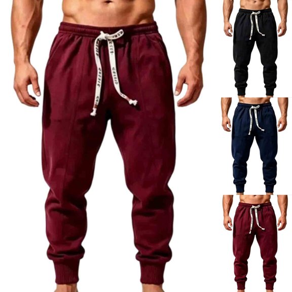 PNTUTB Men's Cuffed Joggers Elastic Waist Drawstring Trousers Solid Color Loose Casual Comfort Workout Sporty Pants with Pockets