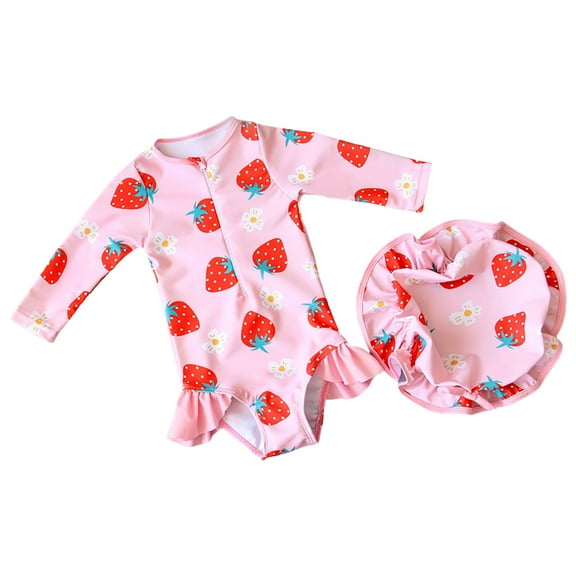 Gubotare Girls Swimsuit Long Sleeve Girls' Swimsuit - Rash Guard with Frills, UPF 50  Zipper Swimwear - Bathing Suit Size 12-18 Months (Light Pink,12-18 Months)