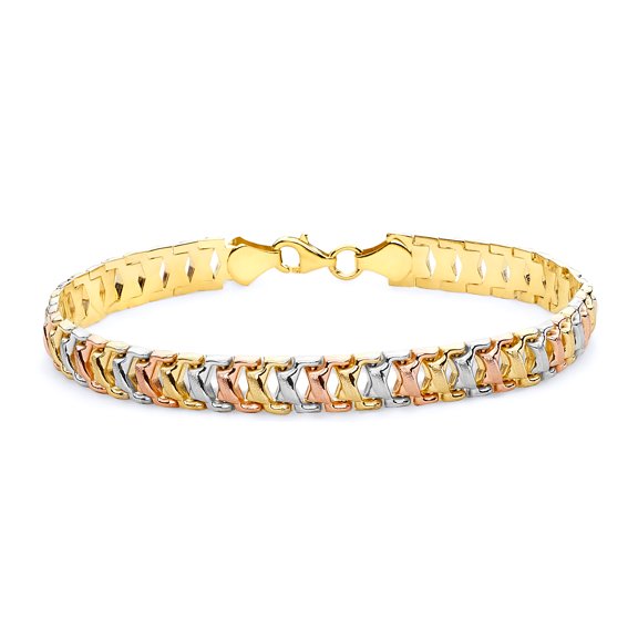 Wellingsale 14k Tri 3 Color Gold Polished Stampato Bracelet - 7.25"