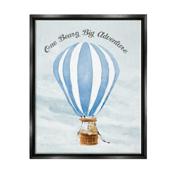Stupell Industries Beary Big Adventure Balloon Animals & Insects Painting Black Floater Framed Canvas Art Print Wall Art, 17 x 21
