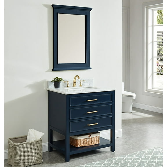 Broadway 31" Navy Blue Single Bathroom Vanity with Marble Top
