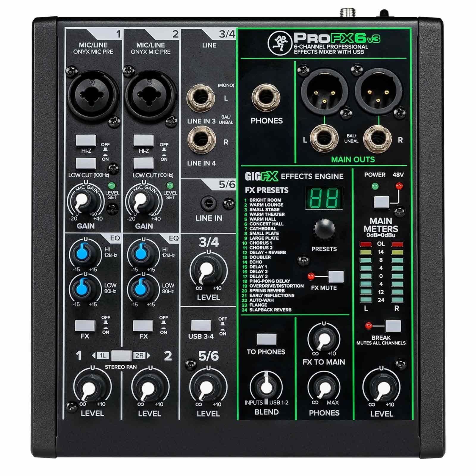 Mackie ProFX6v3 6 Channel Professional Effects Mixer with Cables Package