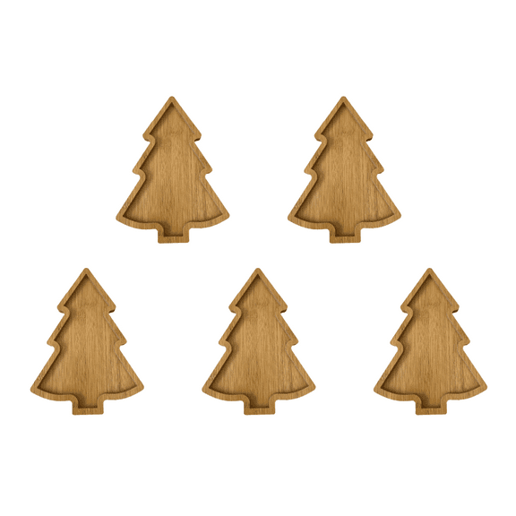 HUISZJ 5Pcs Christmas Tree Serving Trays - 10.9 inch Wooden Charcuterie Dessert Board - Christmas Tree Platter for Cheese Bread Christmas Supplies