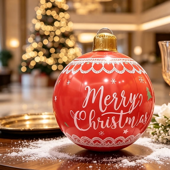 Tyidzon 1 Pc Thickened PVC Inflatable Decorated Ball Christmas Ornaments Large Xmas Blow Ball 19 x 25" for Christmas Themed Party