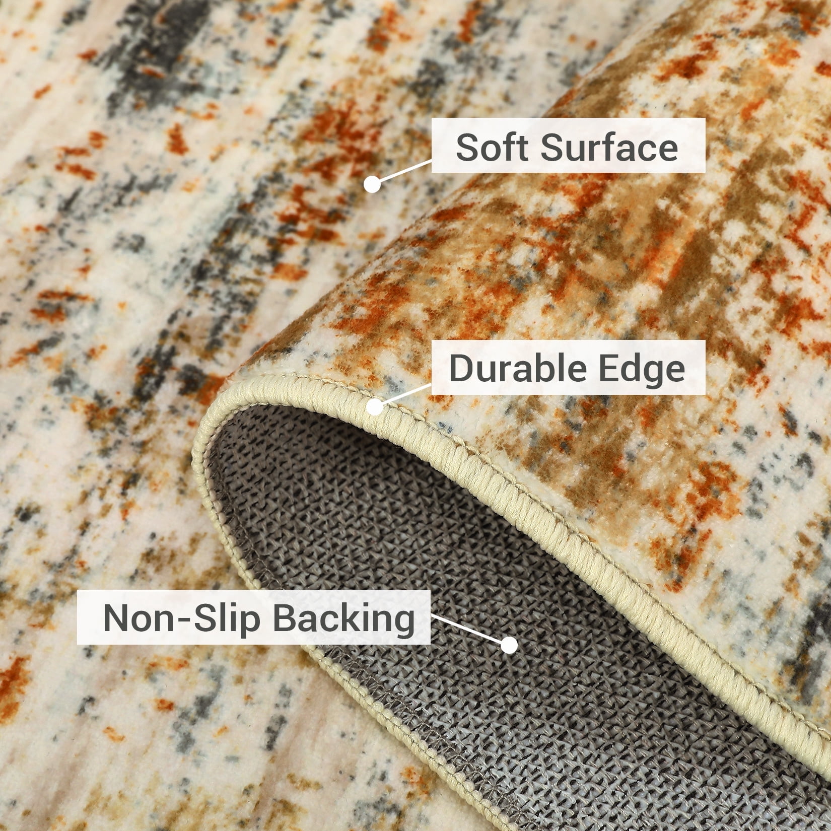 HOMERRY Rugs 5' x 7' Abstract Area Rug for Living Room Non Slip Low Pile Carpet, Orange