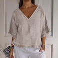 thumbnail image 2 of Summer Sales Womens Summer Tops Cute Lightweight Cotton‑Linen 3/4 Sleeve Summer Casual Blouse Oversized Tshirts for Women Under 12$, 2 of 7