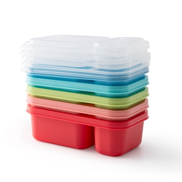 Cook with Color 5-Pack 2-Compartment Food Storage Containers, Reusable Snack Boxes for Meal Prep, Mixed Colors