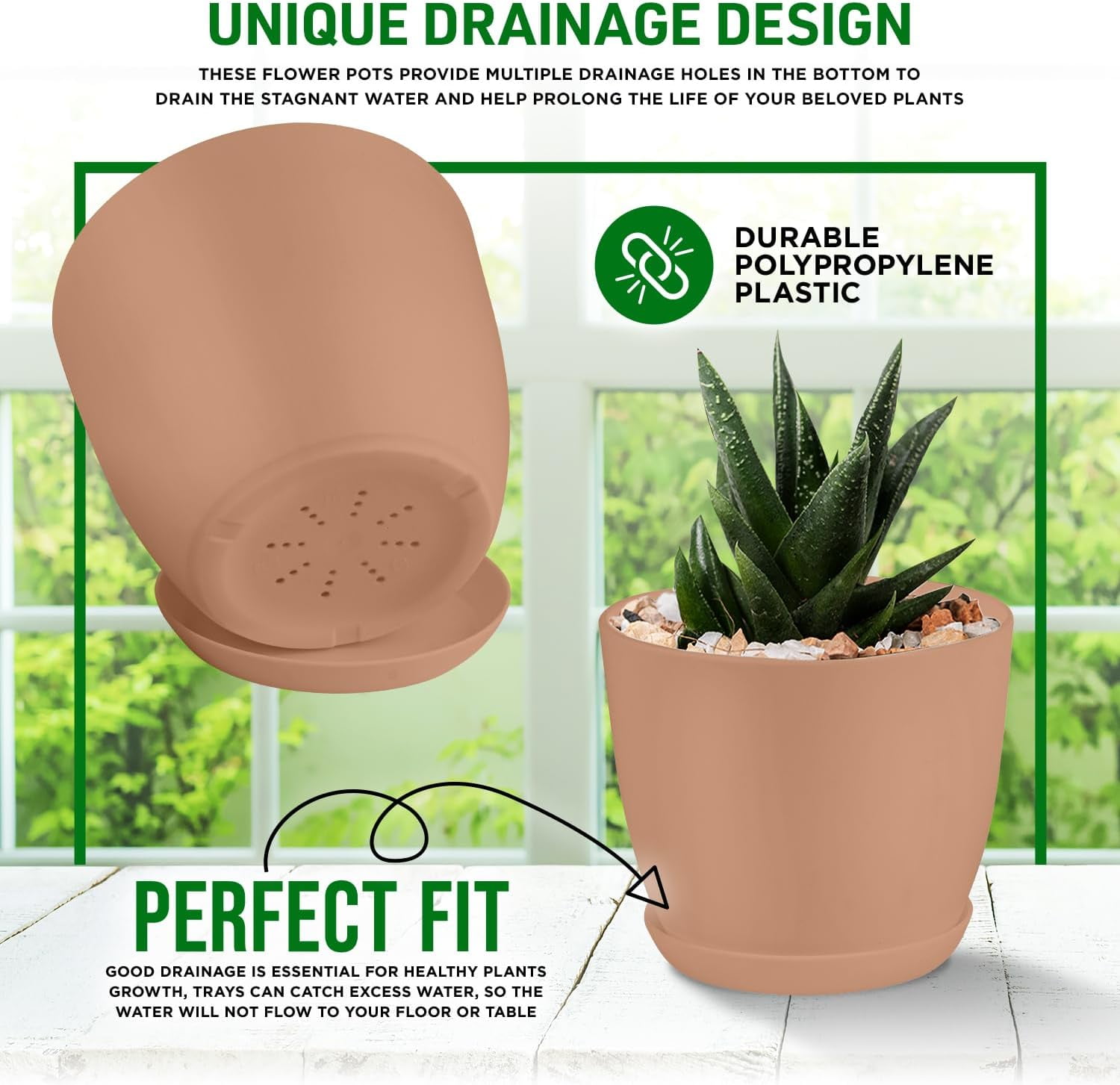 Lifemaster 10-Piece Pink Planter Pots with Drainage - Lightweight, Durable, Space-Saving Design for Indoor/Outdoor Use