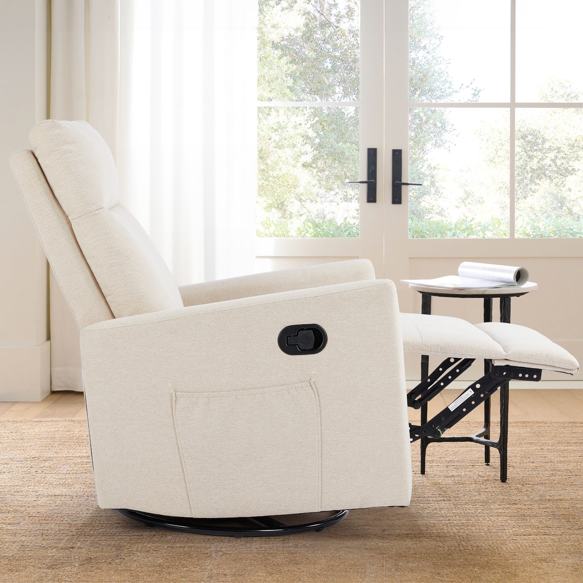 Recliner Chair, Swivel Rocking Glider, Nursery Recliner with Extra Large Footrest, High Back Upholstered Deep Seat for Living Room, Beige