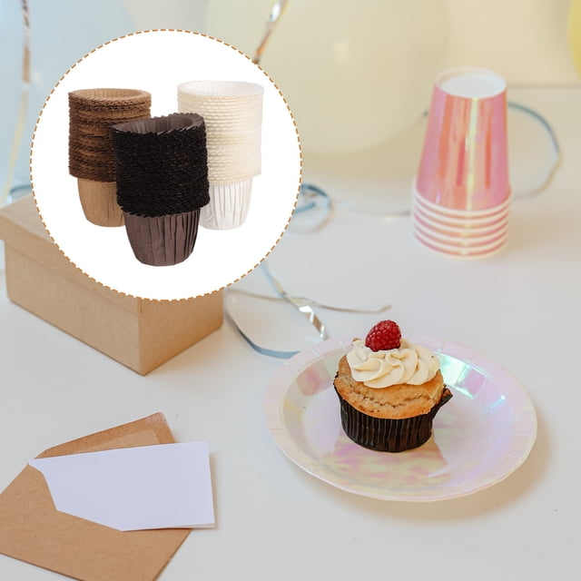 BESTYASH 90-Pcs Baking Paper Cups Natural Paper Rolled Edge for Dessert Containers