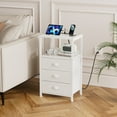 thumbnail image 3 of Nightstand with Charging Station & Voice Control Night Light, 3 Fabric Drawers, 28.3" Side Table with Tamper-Resistant Outlets, USB/Type C Port, White, 3 of 9