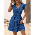 thumbnail image 3 of Defitshape Women's Aline Dress Adorable Sleeveless Printed Dresses Beach Butterfly Sleeve Cap Sleeve Aloha Elastic Band A Line Dress Blue X-Large, 3 of 5