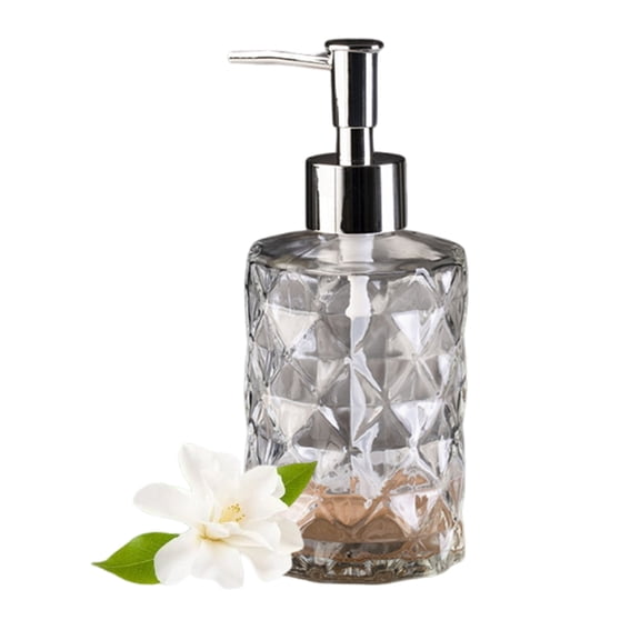 Bxaolu Gem Patterned Glass Soap Dispenser for Kitchen, Refillable Clear Glass Pump Bottles for Dish Soap, Hand Soap, Lotion, Modern Foam Dispenser for Bathroom, Kitchen(11Oz, Clear)