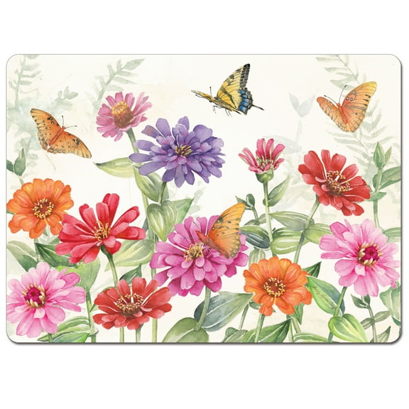Cala Home "Zinnias & Butterflies" Premium Decorative Hardboard Cork Back Tabletop Placemats 4 Pack