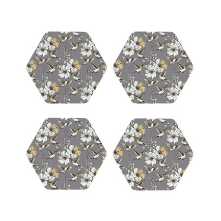 

Leather Coasters with Heat-resistant for Drinks White Flowers Hummingbird Gray -标题2 Hexagon