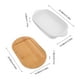 thumbnail image 3 of Bandeja de cerámica para hornear rectangular, plato pequeño de porcelana con base de madera, 3 of 8