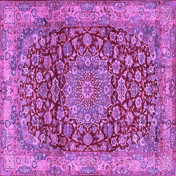 Ahgly Company Indoor Square Medallion Purple Traditional Area Rugs, 7' Square
