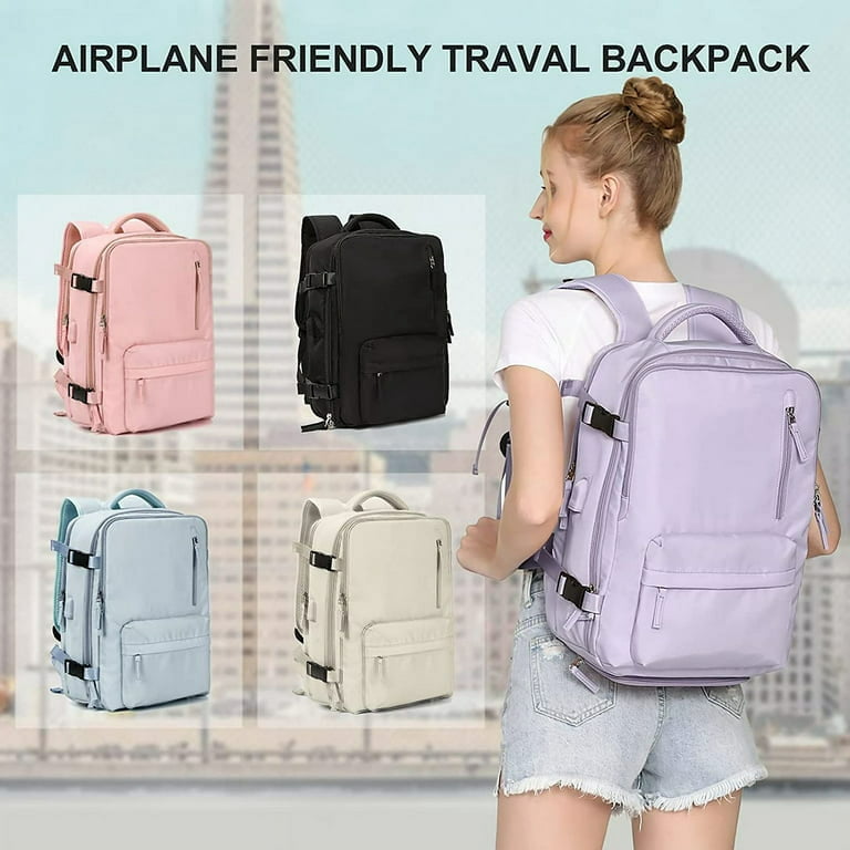 Travel Backpack for Women Men, Carry On Backpack for Traveling on  Airplane,Laptop Backpack with Shoe Compartment, Flight Approved Personal  Item Travel Bag Waterproof Luggage Backpack Purple 