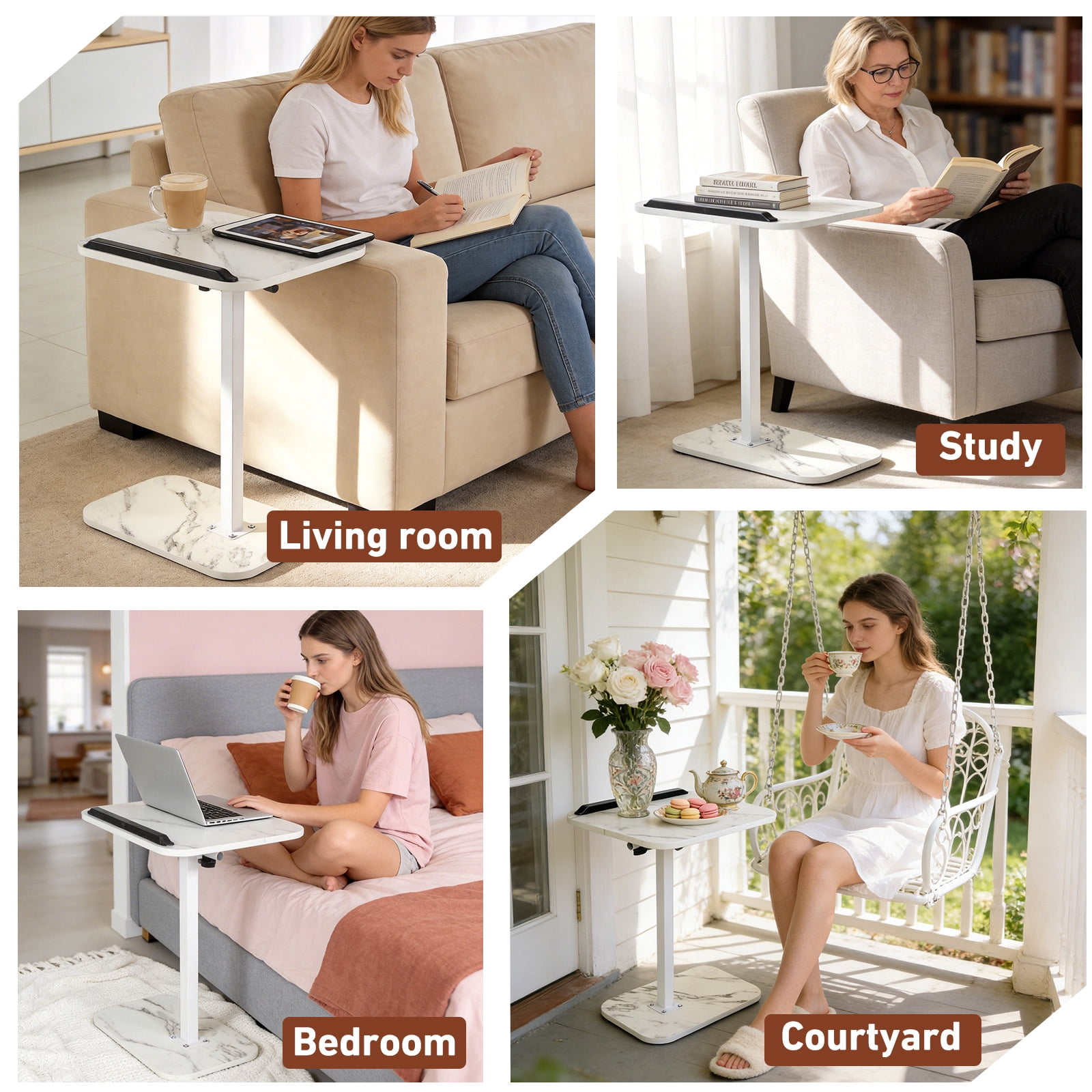 PinkSheep Small Side Table End Table Accent Table Tray Table  for Bedroom Living Room Small Spaces, White