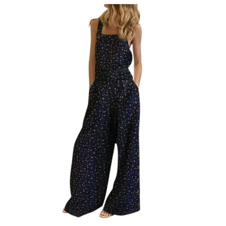 

Wide Leg Prints Vintage Women s Floral Pockets with Jumpsuit Straps Women s Jumpsuit Pajama Jumpsuits for Women