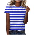 thumbnail image 1 of TSADFHJI T-Shirts Graphiques pour Femmes Classique Polyvalent Quotidien Manches Courtes Rayé Léopard Camo Color Block Col Rond T-Shirt 3 TG Bleu, 1 of 5