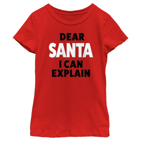 Girl's Lost Gods Dear Santa I Can Explain  Graphic Tee Red X Large
