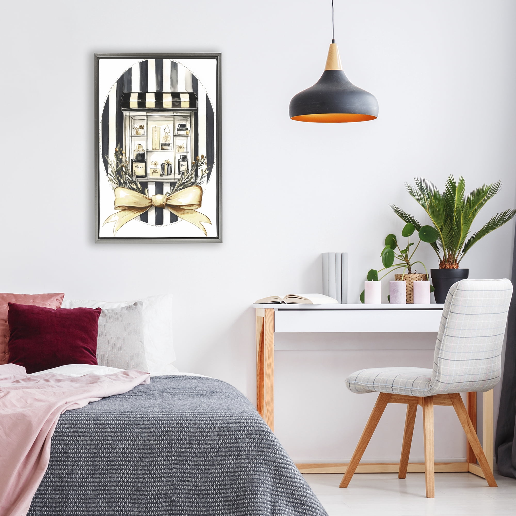 Stupell Industries Maison Perfume Window Display Gray Framed Floater Canvas Wall Art, design by Petal Prints Design