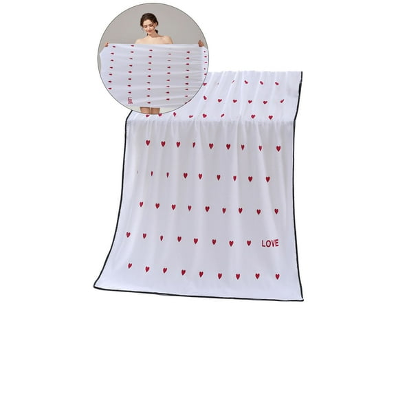 Yoloke Valentine's Day Couple Bath Towel - Absorbent, Anti-Fade Polyester with Heart Weave Design, Lint-Free, Shrink-Resistant - for Beach & Home Gift