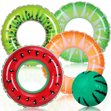 Hengguang 4 Pack Inflatable Pool Swimming Rings with Beach Ball, Inflatable Pool Floats for Kids Adults, 32.68'' Fruits Pool Floaties Rings Tube Toys for Summer Beach Water Float Party, Swimming Pool