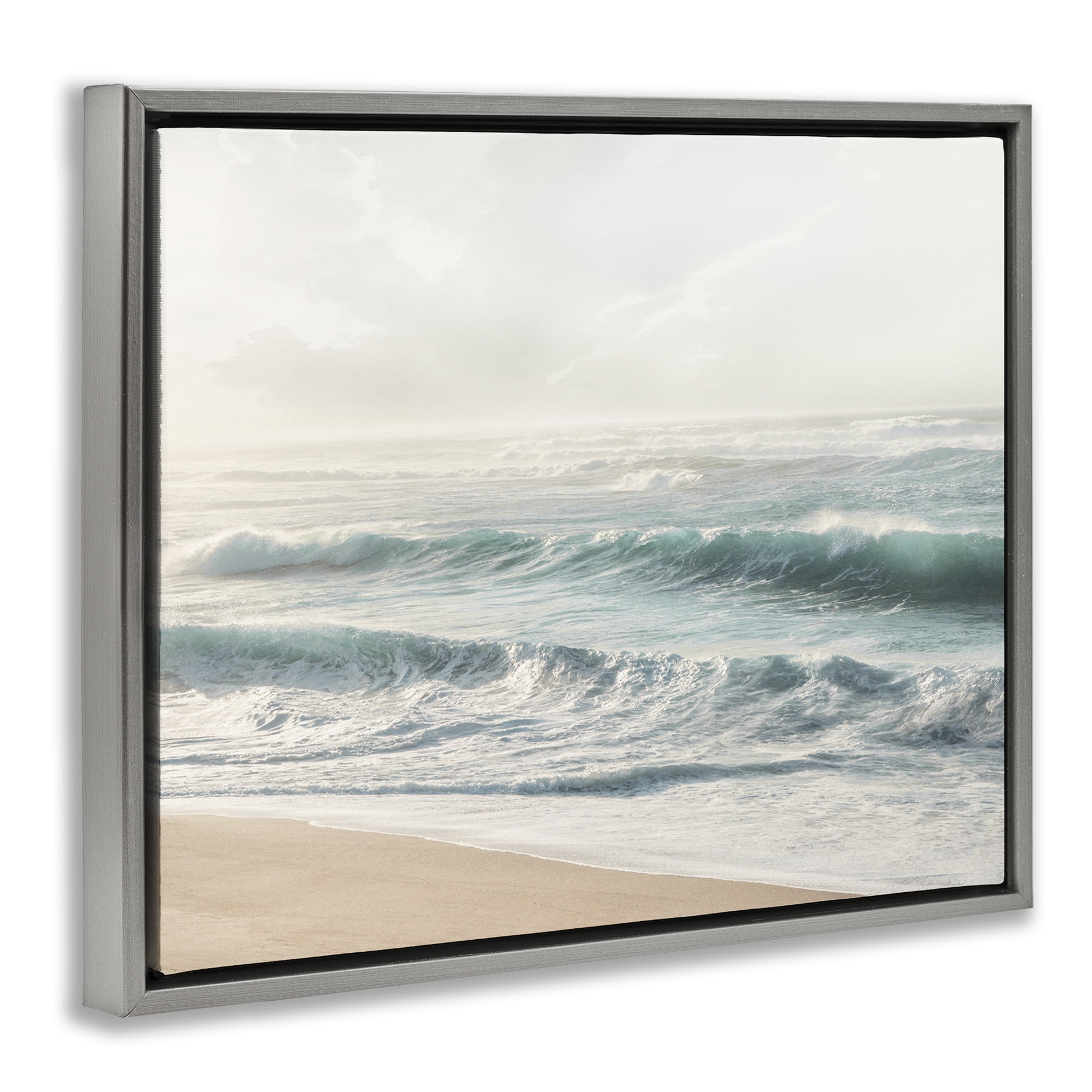 Stupell Industries Distant Beach View Landscape Photography Gray Floater Framed Canvas Art Print Wall Art, 31 x 25