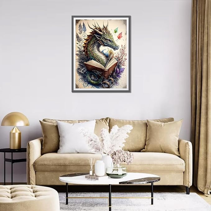 5D Diamond Painting Kit For Adults - Dragon Full Drill Round Rhinestone Craft, 12x31 Inch Canvas - View #3