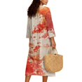 thumbnail image 2 of COEQINE Womens Beach Dress Midi Length V-Neck Wrap Long Sleeve Big Size Dress, Casual Flowy Linen-Like Loose Fit Oriental Sundress 2026 Summer Spring, Size XL, Ink Koi Fish Autumn Leaf, 2 of 6