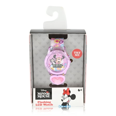 Disney Minnie Mouse Female Child Pink and Purple LCD Watch with Charm, MN4447WM