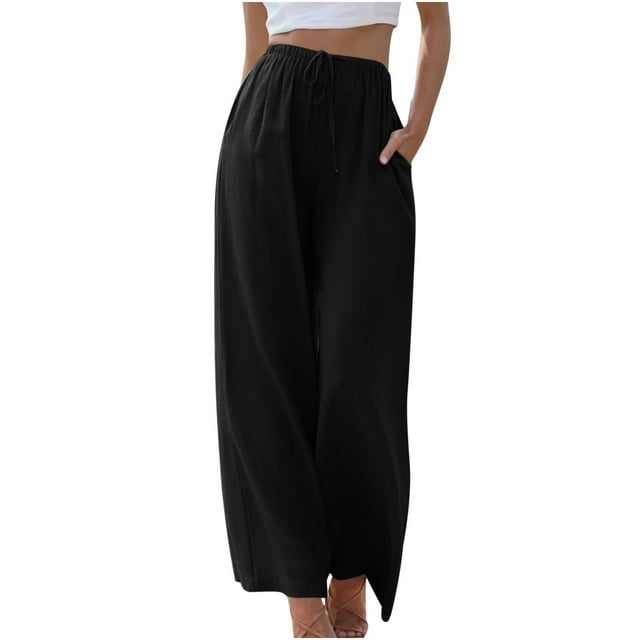 Dealovy Wide Leg Pants for Women Drawstring High Waisted Casual Solid Color Lightweight Comfy Lounge Pants