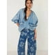 thumbnail image 5 of Vaqueros Rectos, Holgados, Informales, de Tiro Medio y Pierna para Mujer, Estilo Boyfriend Y2K, Pantalones Cortos de Mezclilla Flores Azules XXL, 5 of 8