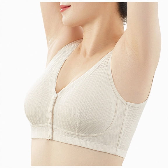 NIEWTR Bras for Older Women Front Closure No Underwire Plus Size Push Up Bra Comfy Supportive Snap Everyday Bras for Senior (Beige,3XL)