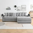thumbnail image 6 of 114" Corduroy Sofa with Cup Holders & Storage, L Shaped Sleeper Cloud Couch Set w/Reversible Chaise Lounge, Living Room Oversized Upholstered SofaBed for Apartment, Easy Assembly, Gray, 6 of 7