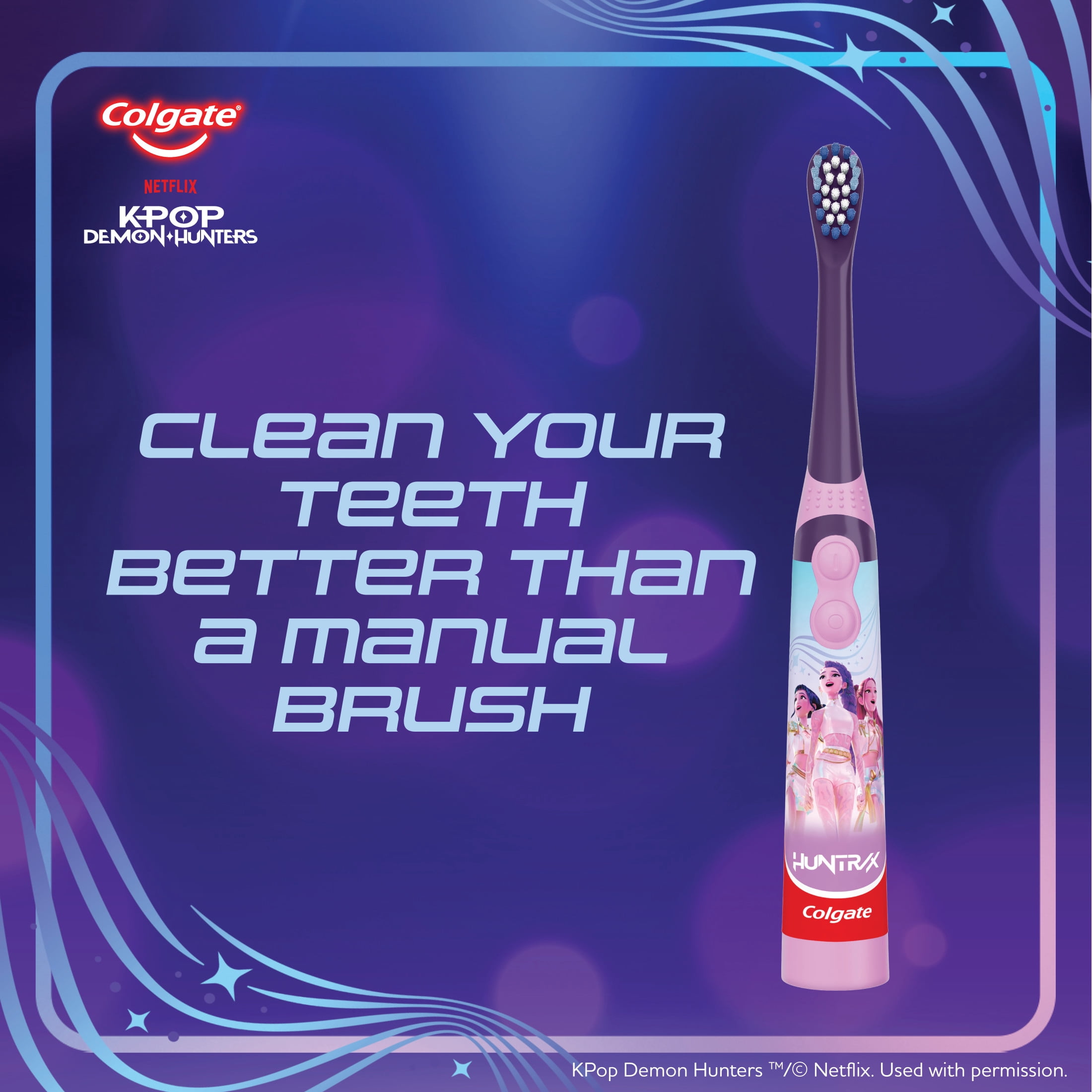 Colgate KPop Demon Hunters Kids Battery Toothbrush, Extra Soft, 1 Pack