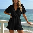 thumbnail image 4 of Daiosportswear Women's Black Surplice V Neck Flutter Short Sleeve Self Tie Waist Ruffle Hem Casual Romper Black XXL(XXL), 4 of 7
