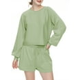 thumbnail image 4 of Zando 2 Piece Outfits Sweatsuits for Women Y2K Oversized Sweatshirt & Lounge Shorts Cozy Long Sleeve Top and Shorts Track Suit Set Green S, 4 of 5