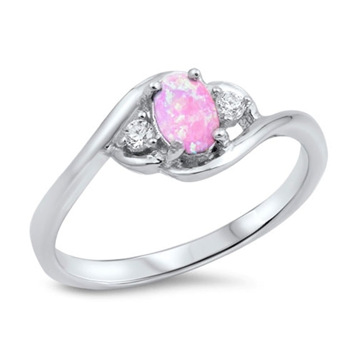 Sizes 4-10 Sterling Silver Women's Pink Simulated Opal Stackable Wedding Ring