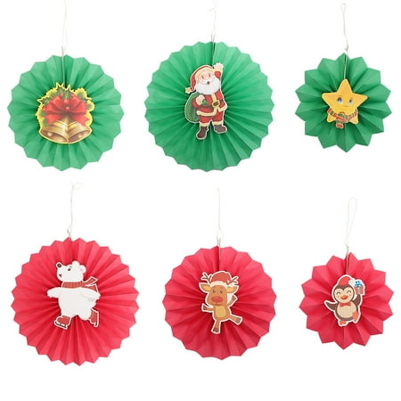 

6pcs Christmas Decoration Showcase Pendant Ornament Hanging Fan (Red Green)