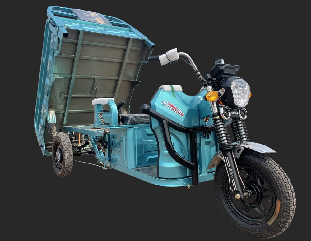 Pioneer Generation Electric Cargo Tricycle - 1200W Motor, 2000lb Capacity, 27mi Range, Antique Blue-Green