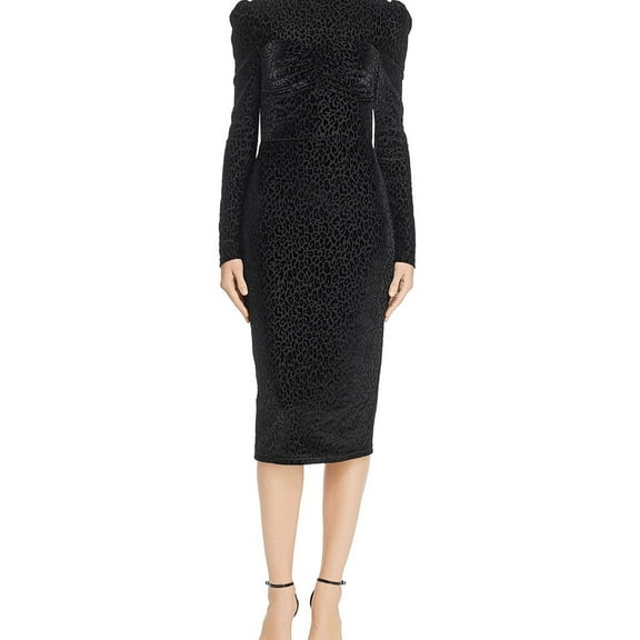 Rebecca Vallance Womens Leopard Velvet Midi Dress, Black, 8