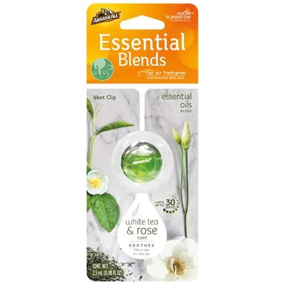 Armor All 18949 Vent Clip Essential Blends Airfreshner, White Tea & Rose