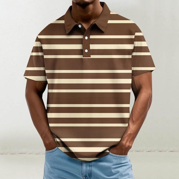 GSPCLAM Mens Pinstripe Polo Shirts Extended Sizes Vintage Stripe Tops Half Button Hawaiian Tees for Poolside