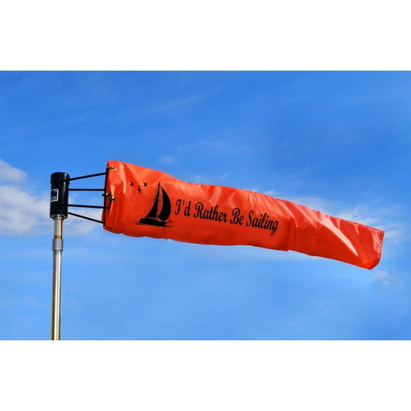 Airport Windsock Corporation 8" x 36" Orange Windsock and 8" Ball Bearing Frame- Boater Gift- I'd Rather Be Sailing