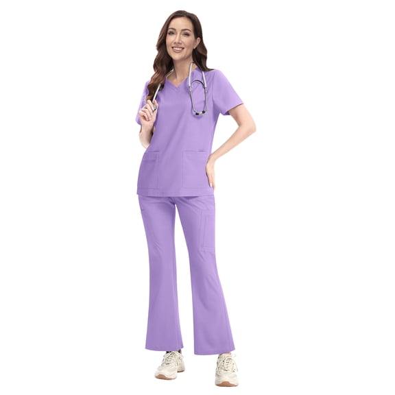 VIAOLI Women's Medical Scrubs Set - Quick Dry V-Neck Top with Pants, Multiple Pockets, Adjustable Drawstring, 10 colors