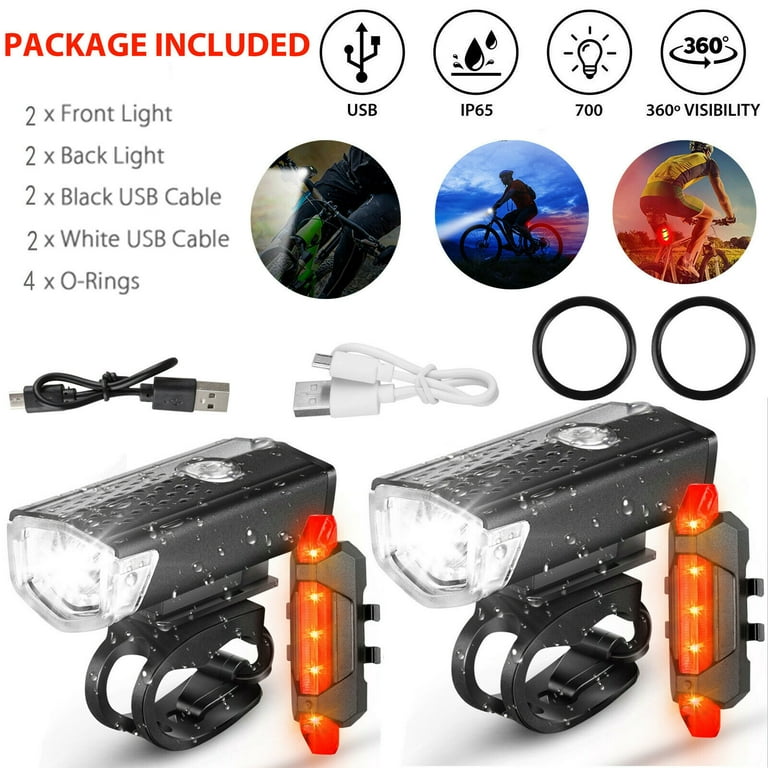 On sale 2 Sets USB Rechargeable LED Bicycle Headlight Bike Front Rear Lamp Cycling