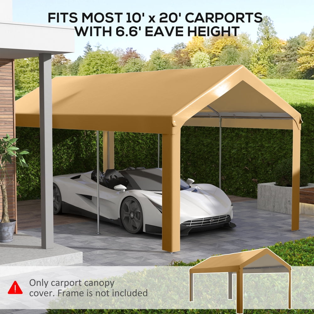 10'x20' Carport Replacement Canopy Cover - Heavy-Duty UV & Waterproof with Quick-Fix Ball Bungee System, Sandstone Beige ,Only Cover